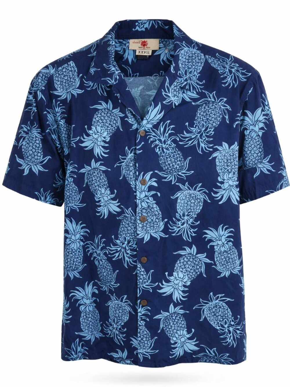 Hawaii Station Pineapple Shirt 2XL Made in Hawaii Blue Tropical Button Up